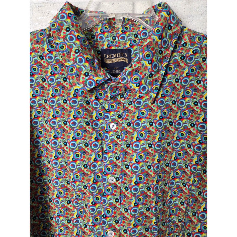 NWT Cremieux Premium Denim Mens 4XT Shirt Multi Color Circles Stretch Flip Cuff - Picture 2 of 8